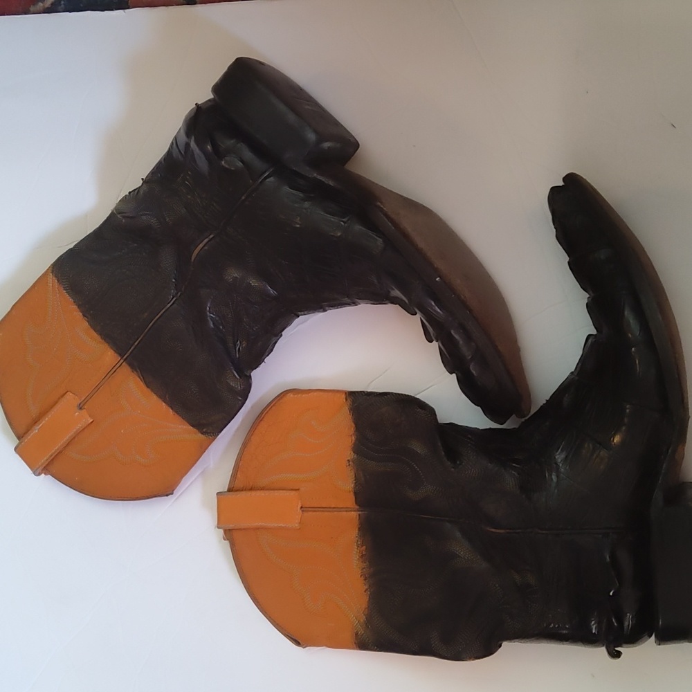 Genuine vintage alligator cowboy boots black and brown size 10 EE mens